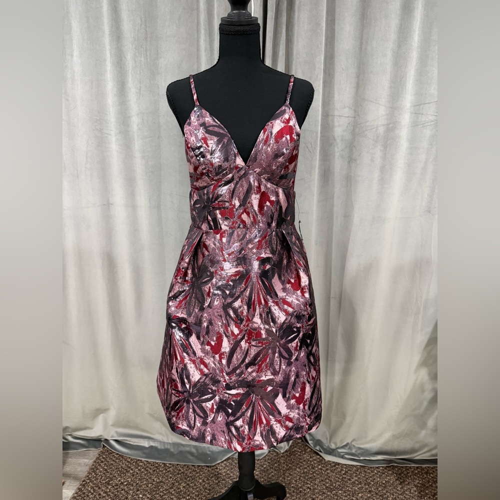 Laundry By Shelli Segal Pink and Black Floral Midi Dress